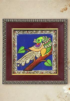 Parrot Tanjore Painting With 24 Karat Gold Work Indian Art