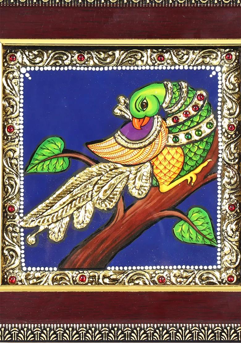 Parrot Tanjore Painting With 24 Karat Gold Work Indian Art