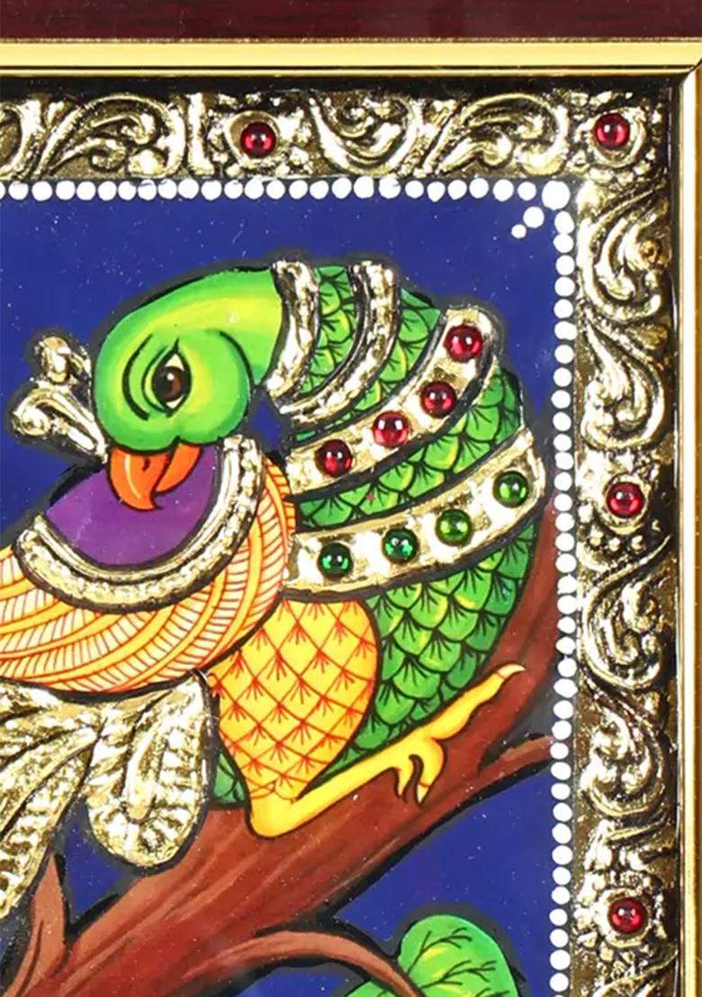 Parrot Tanjore Painting With 24 Karat Gold Work Indian Art
