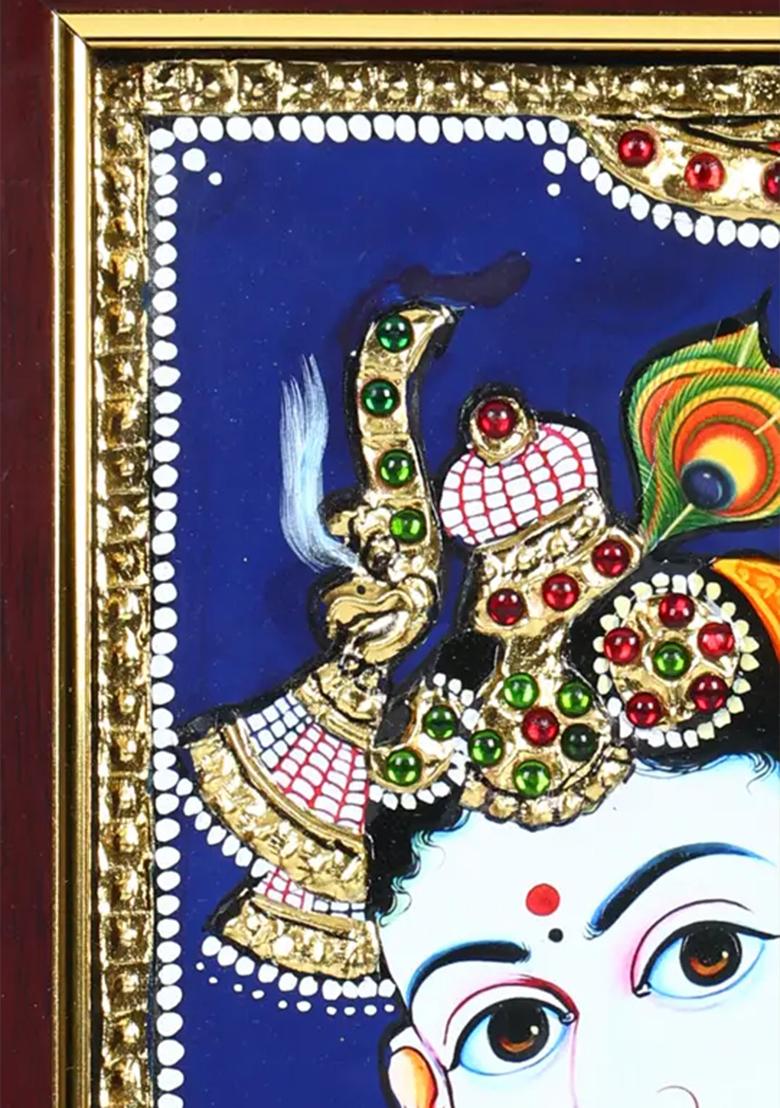 Divine Lord Krishna Tanjore Painting With 24 Karat Gold Detailing Indian Art