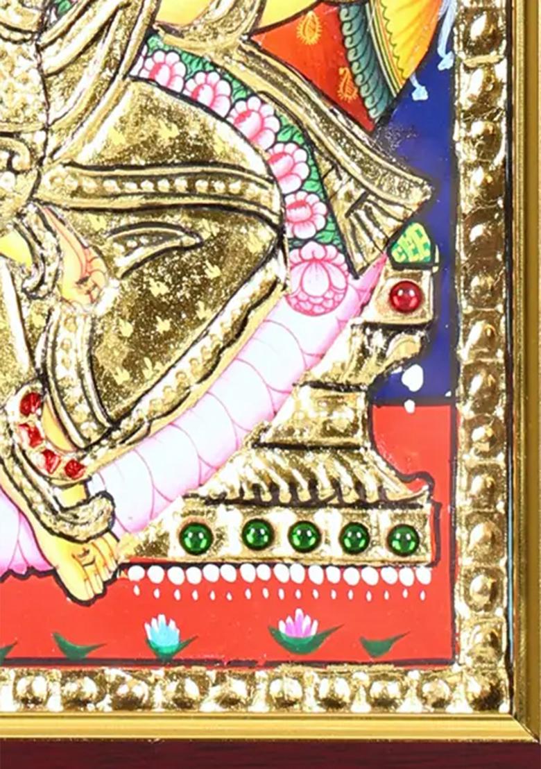 Goddess Saraswati With Attendants Tanjore Painting With 24 Karat Gold Work Indian Art