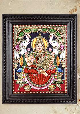 Sitting Goddess Gajalakshmi Tanjore Painting