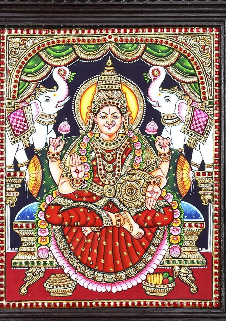 Sitting Goddess Gajalakshmi Tanjore Painting