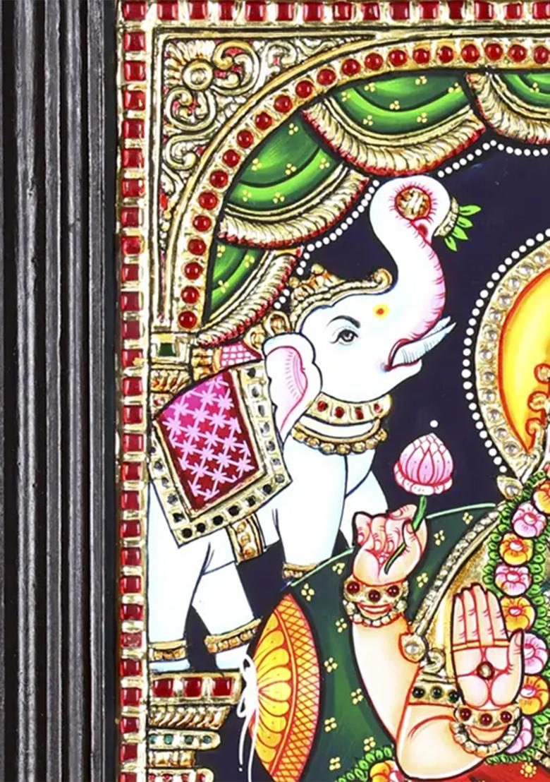Sitting Goddess Gajalakshmi Tanjore Painting