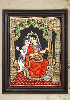 Bal Gopal With Yashoda Maiya Tanjore Painting 24K Gold Work Krishna Artwork
