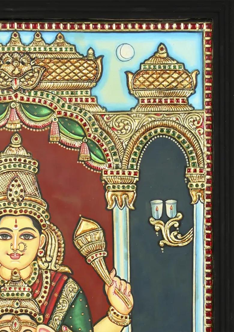 Lord Ganesha With Devi Lakshmi 24K Gold Tanjore Painting