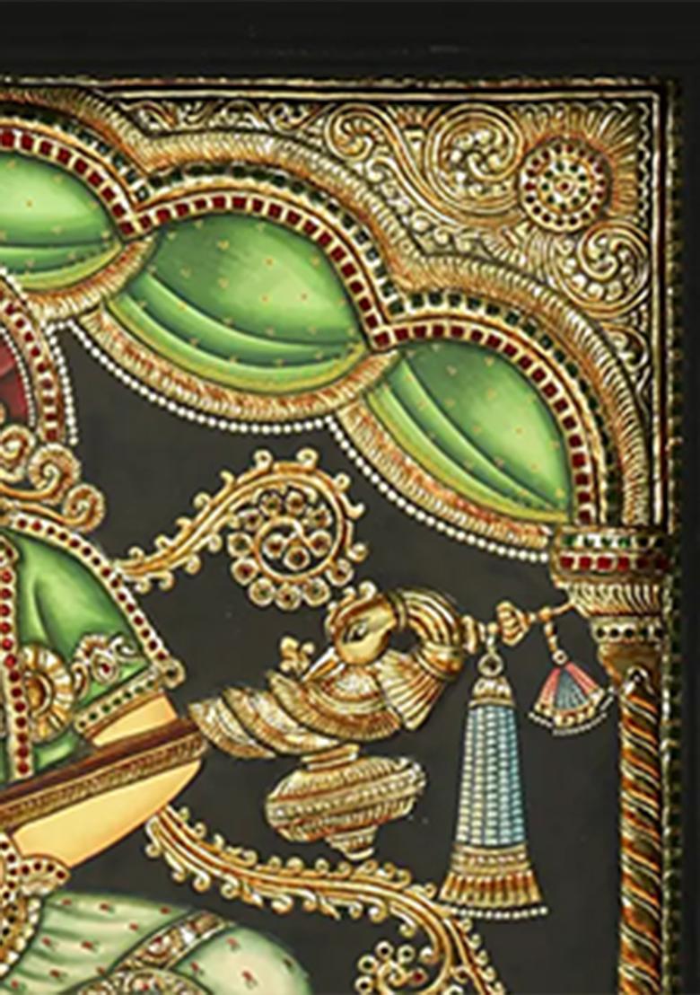 Exquisite Indonesian Saraswati 24K Gold Tanjore Painting