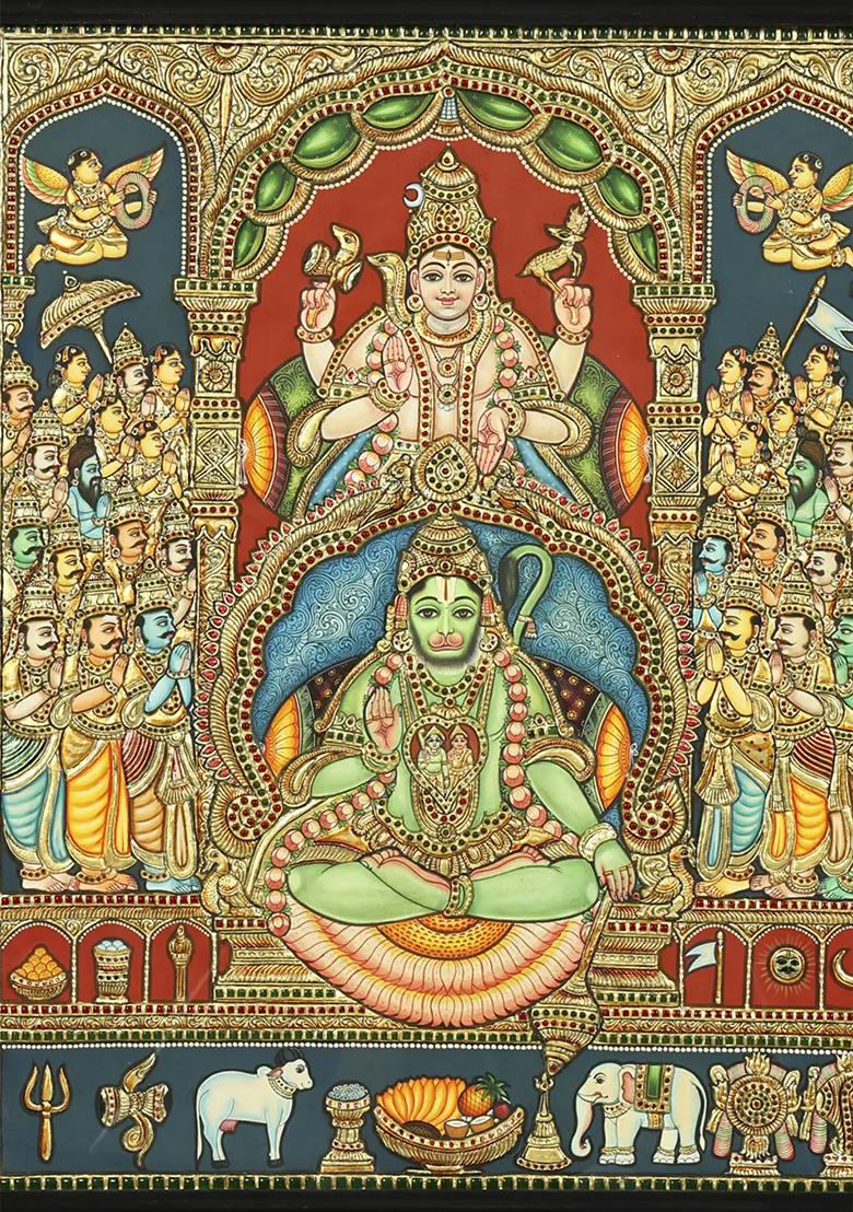 Lord Hanuman Shiva Avatar In 24K Gold Tanjore Painting