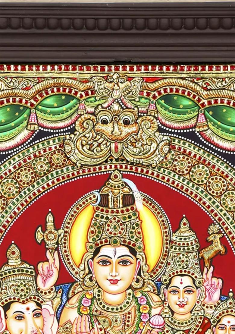 Divine Lord Shiva Family 24K Gold Tanjore Painting