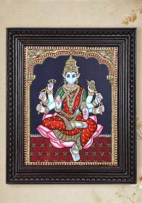 Divine Kamalasini Goddess Varahi 24K Gold Tanjore Painting
