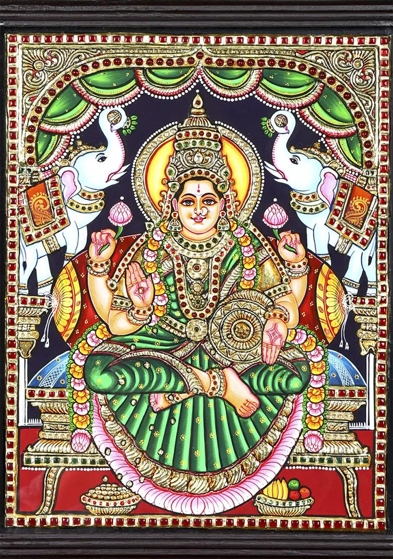 Goddess Gajalakshmi 24K Gold Tanjore Painting
