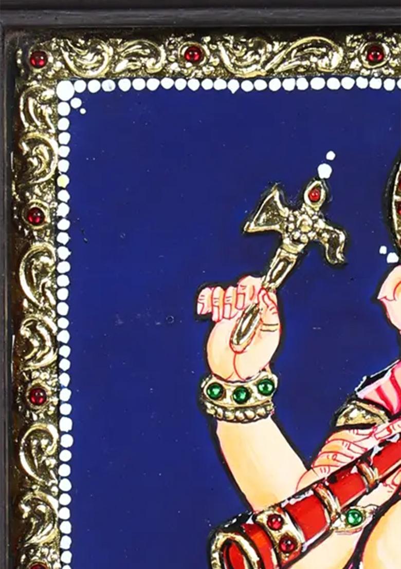 Lord Ganesha Playing Shehnai 24K Gold Tanjore Painting