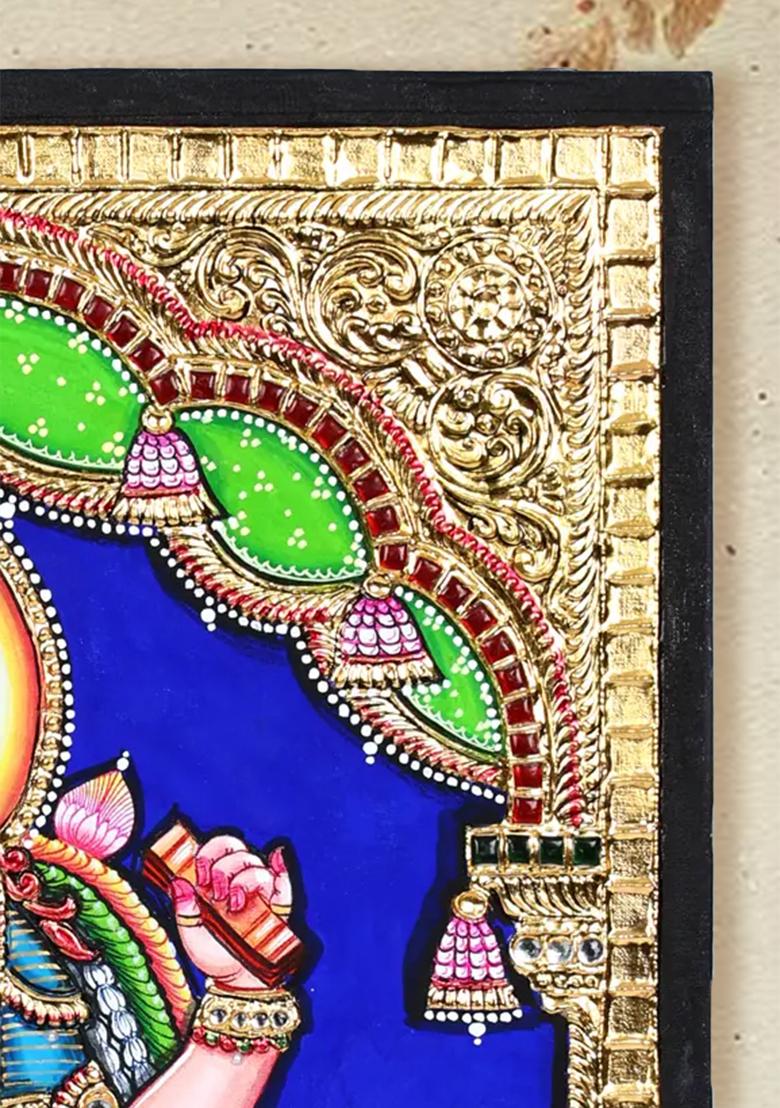 Bal Tripura Sundari On Lotus 24K Gold Tanjore Painting