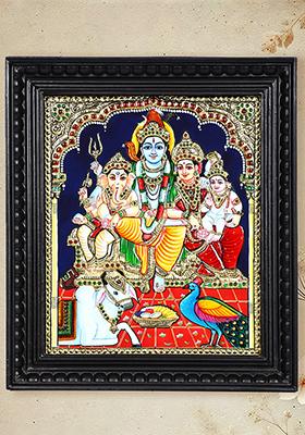 Lord Shiva Family Tanjore Painting 24 Karat Gold Work