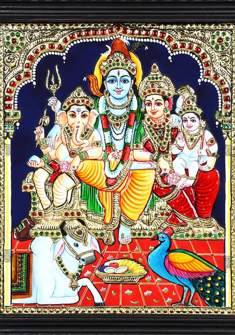 Lord Shiva Family Tanjore Painting 24 Karat Gold Work