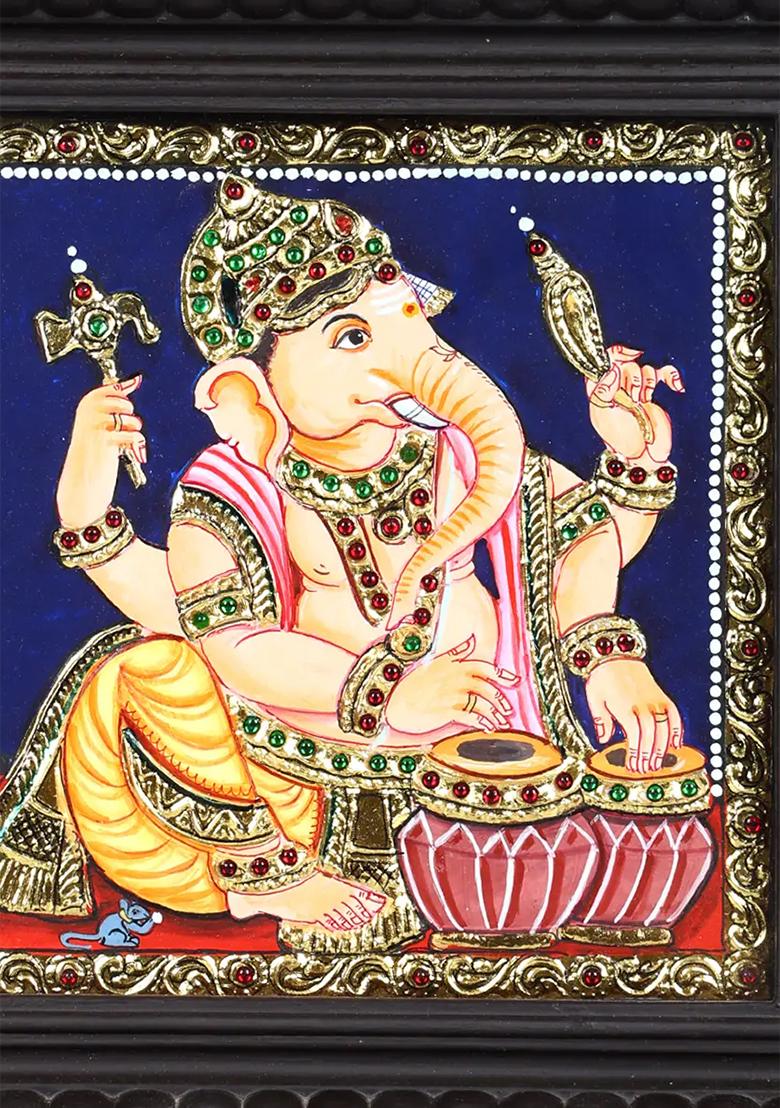 Musical Ganesha Tanjore Painting 24 Karat Gold Work
