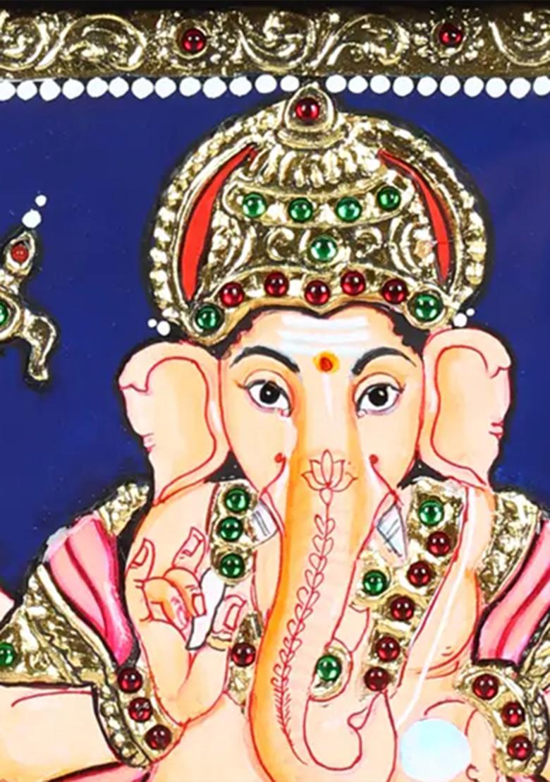 Chaturbhuja Lord Ganesha Tanjore Painting 24 Karat Gold Work