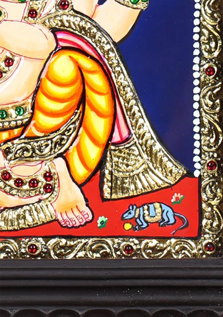 Lord Ganesha Playing Shehnai Tanjore Painting 24 Karat Gold Work