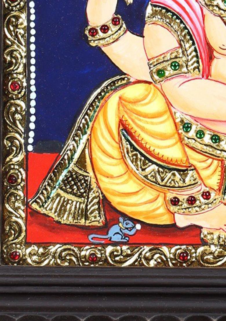 Lord Ganesha Playing Tabla Tanjore Painting 24 Karat Gold Work