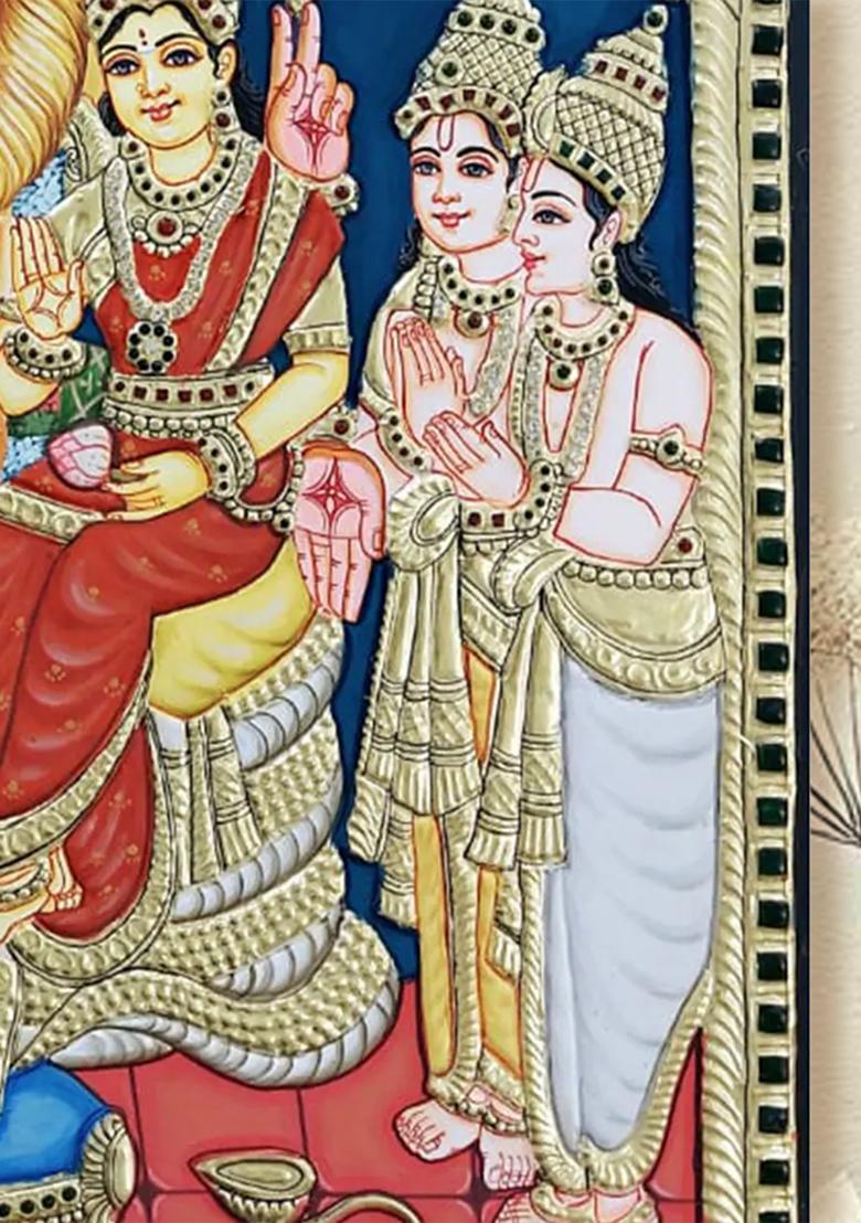 Lord Narasimha With Goddess Lakshmi Tanjore Painting Gold Work Art