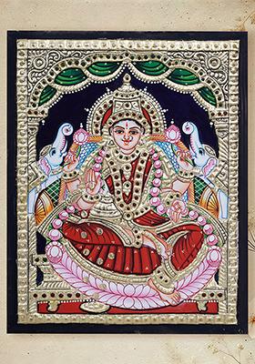 Goddess Lakshmi Tanjore Painting Gold Work
