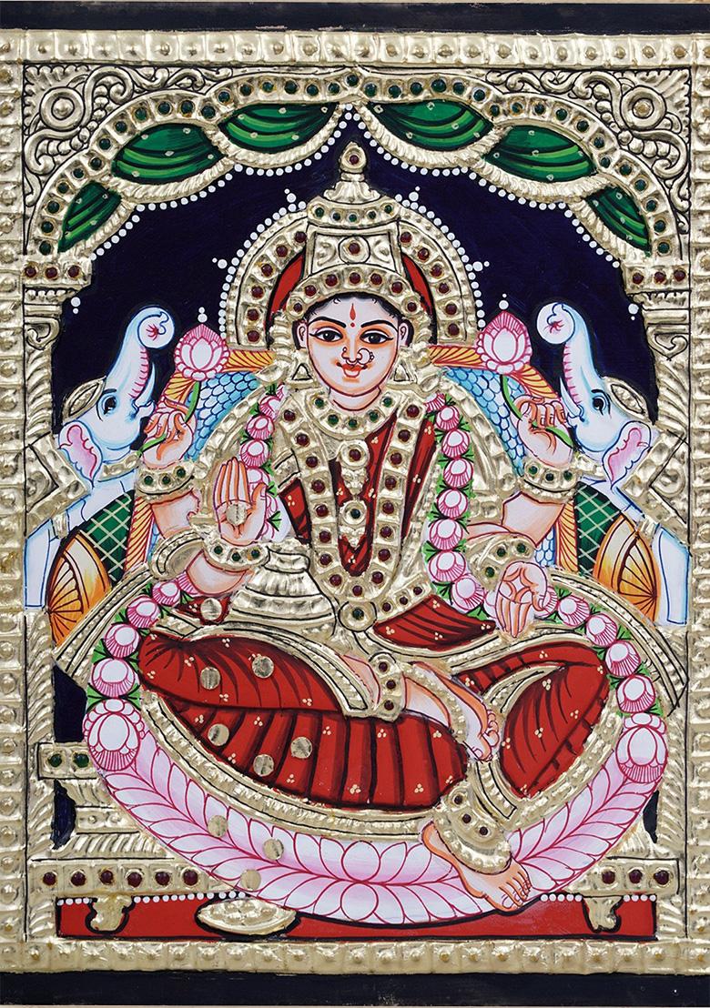 Goddess Lakshmi Tanjore Painting Gold Work
