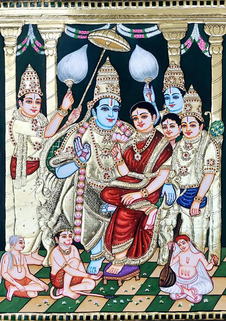 Ram Darbar Tanjore Painting Gold Work Masterpiece