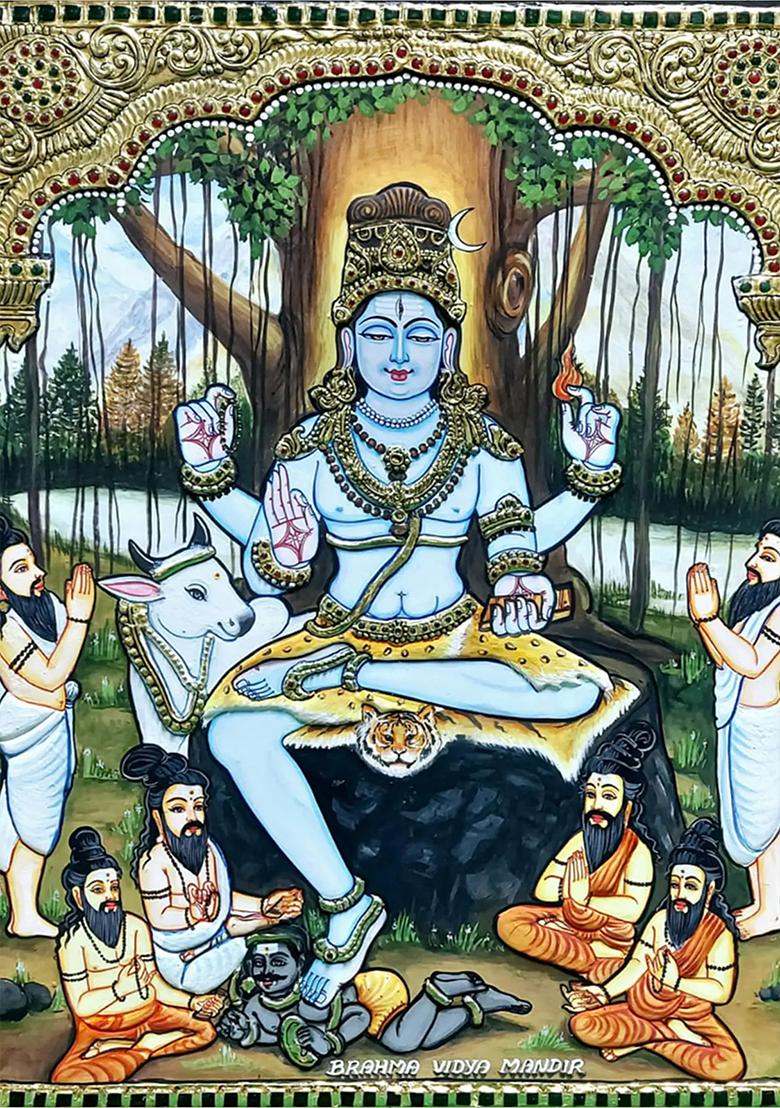 Dakshinamurthy Lord Shiva Tanjore Painting Gold Work Art