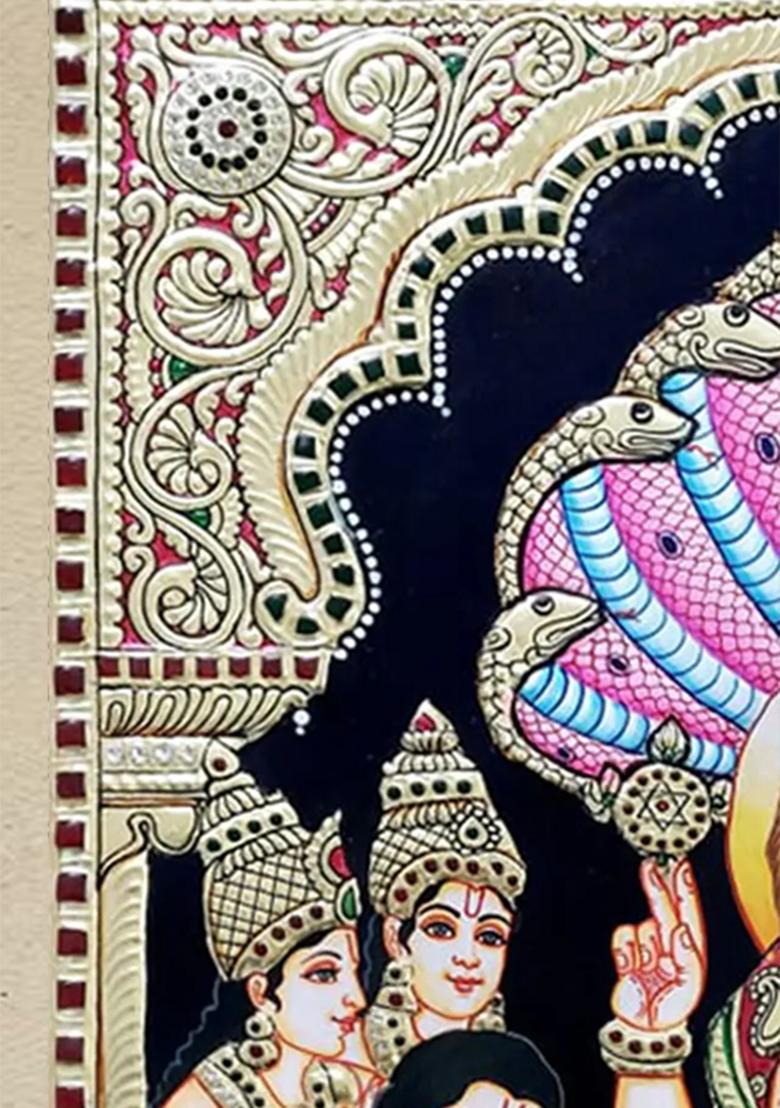 Seated Narasimha And Lakshmi Tanjore Painting Gold Work Art