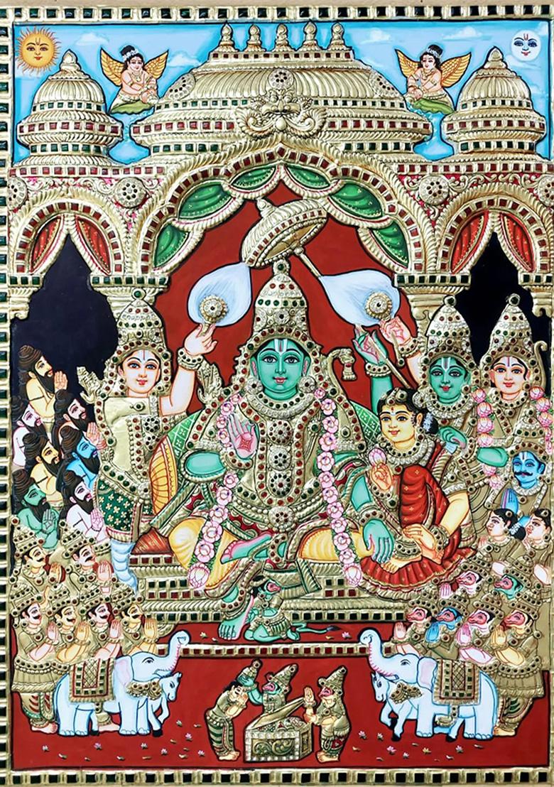 Pattabhishekam Lord Ram Tanjore Painting Gold Work Art