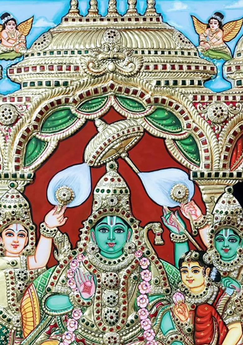 Pattabhishekam Lord Ram Tanjore Painting Gold Work Art