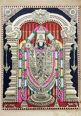Lord Tirupati Balaji Tanjore Painting Gold Work Art