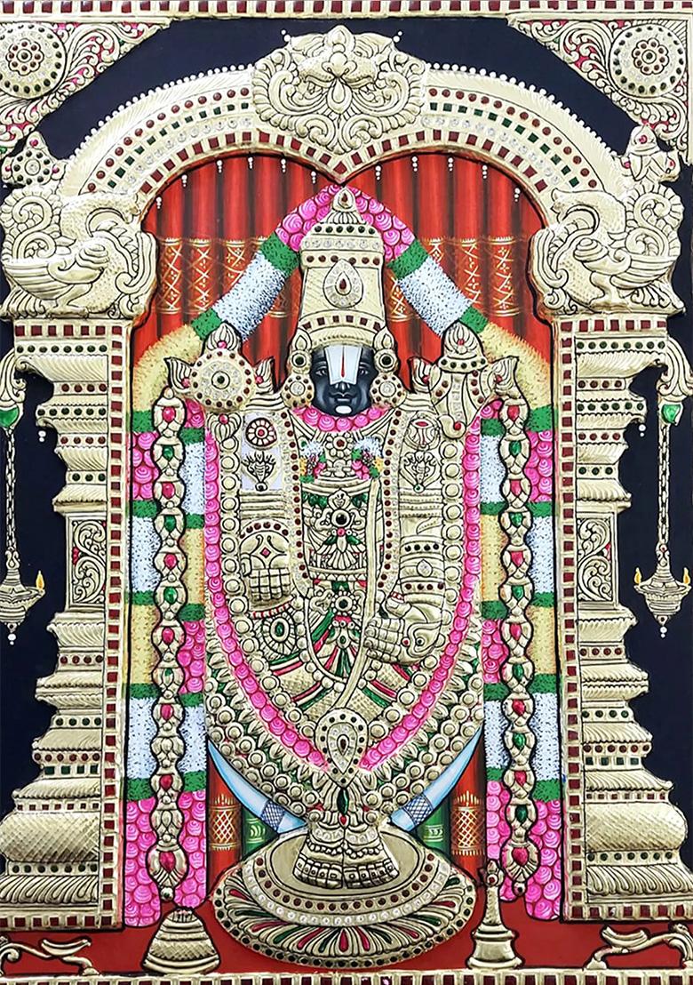 Lord Tirupati Balaji Tanjore Painting Gold Work Art