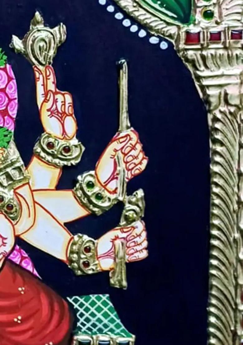 Goddess Varahi Seated On Asana Tanjore Painting Gold Work Art