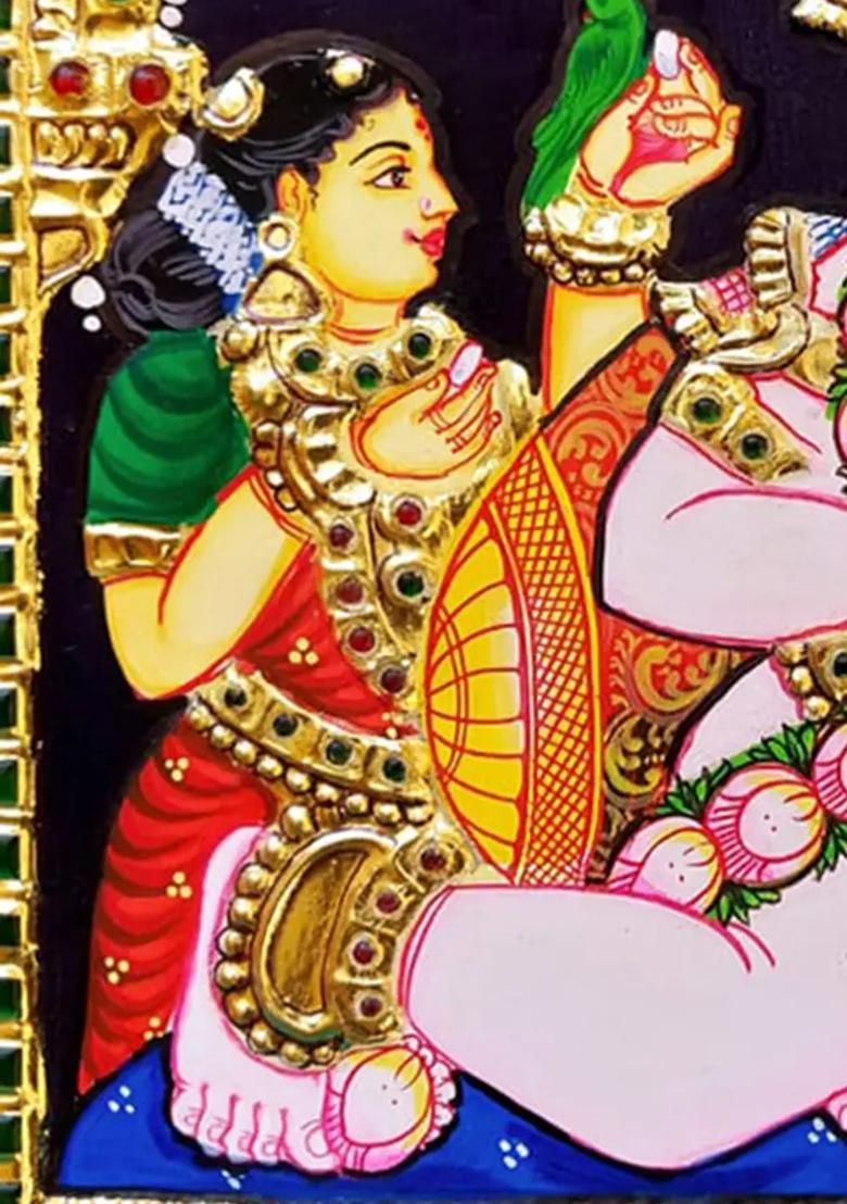 Butter Krishna Tanjore Painting Gold Work Art