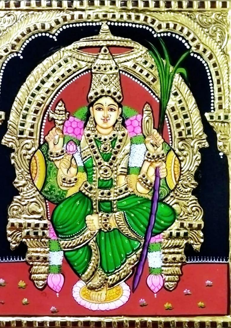 Goddess Kamakshi Amman Tanjore Painting Gold Work Art