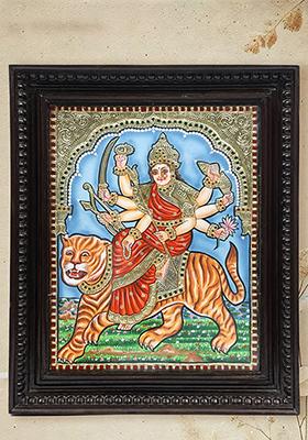 Goddess Durga Tanjore Painting Sherawali Maa
