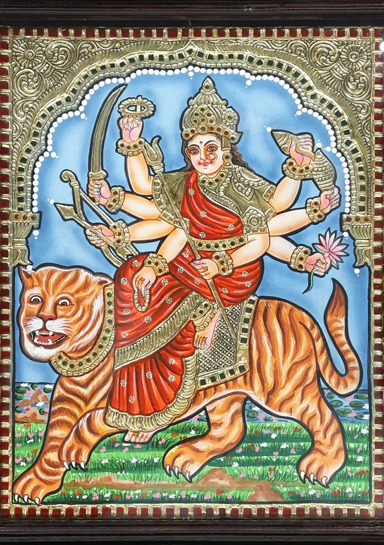 Goddess Durga Tanjore Painting Sherawali Maa