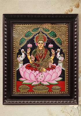 Gajalakshmi On Lotus Tanjore Painting Divine Art