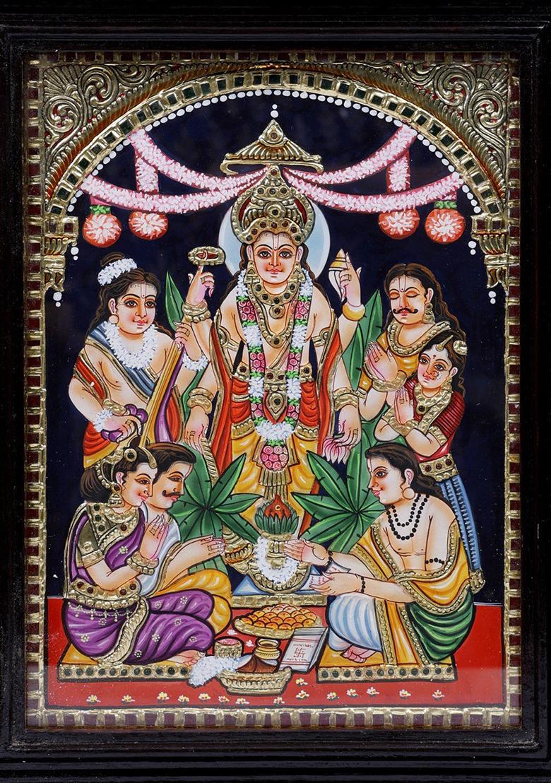 Shri Hari Satyanarayan Tanjore Painting 24K Gold
