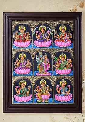 Devi Lakshmi On Lotus Tanjore Painting 24K Gold