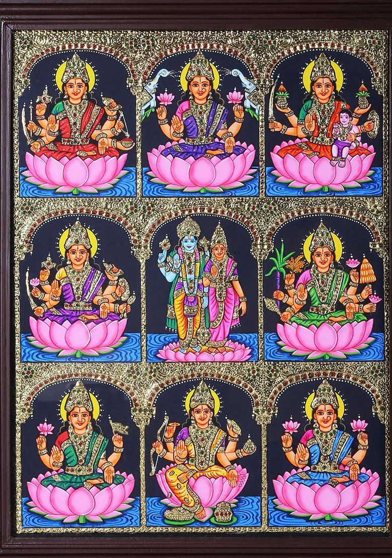 Devi Lakshmi On Lotus Tanjore Painting 24K Gold