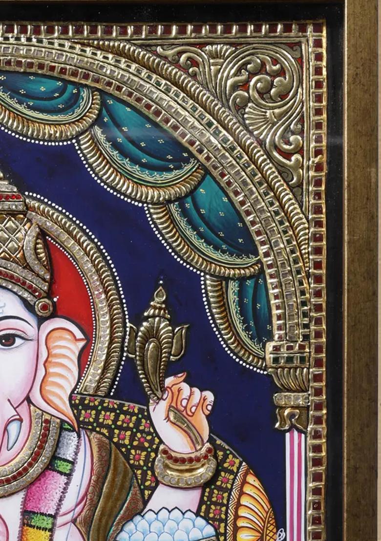 Chaturbhuja Lord Ganesha Tanjore Painting 24K Gold