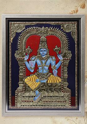 Shri Hari Vishnu On Kirtimukha Throne Tanjore Painting 24K Gold