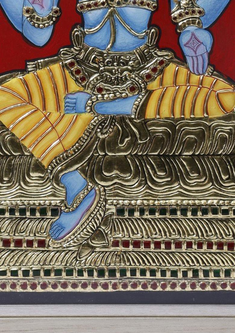 Shri Hari Vishnu On Kirtimukha Throne Tanjore Painting 24K Gold