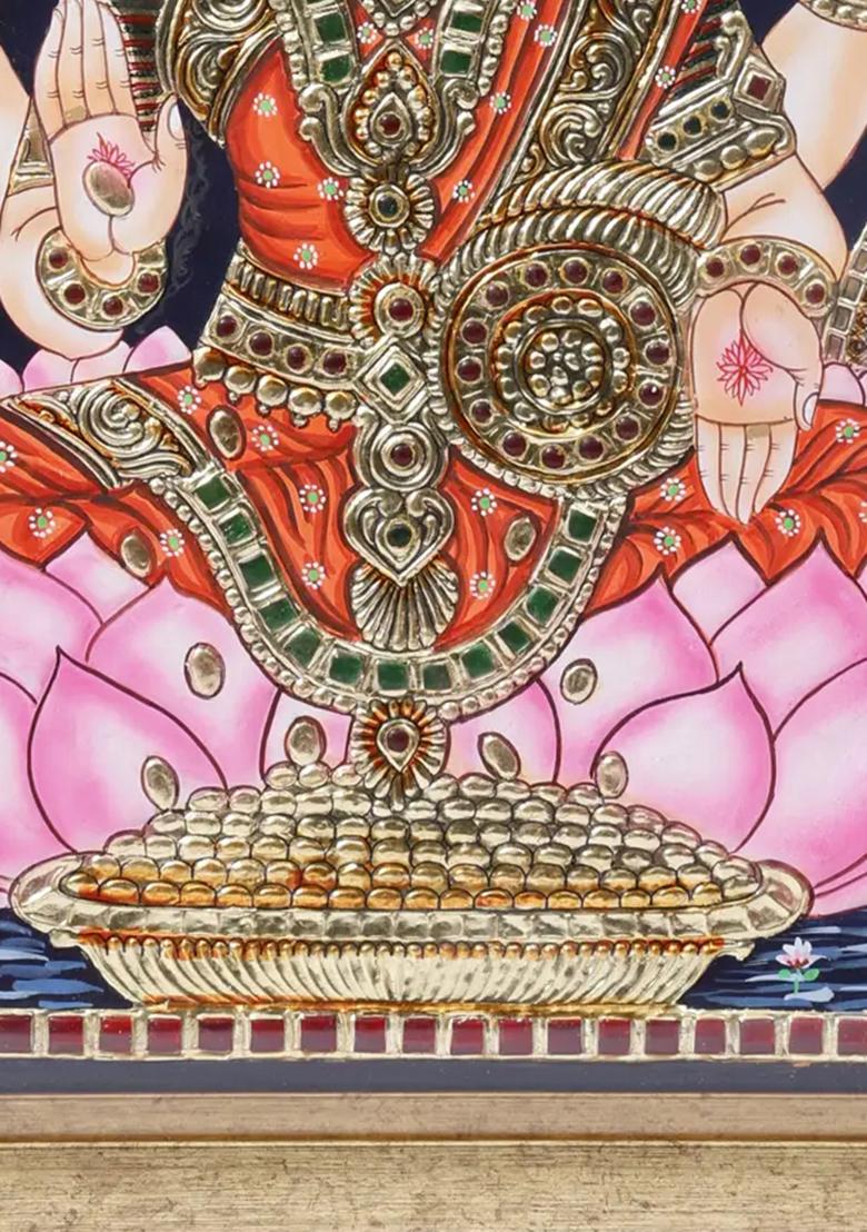 Goddess Gajalakshmi On Lotus Tanjore Painting 24K Gold