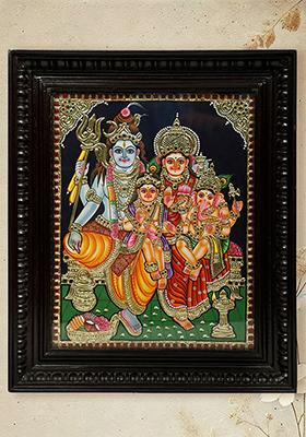 Shiva Family Tanjore Painting 24K Gold