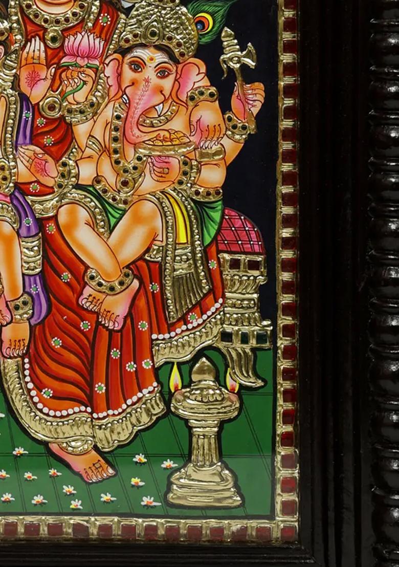 Shiva Family Tanjore Painting 24K Gold