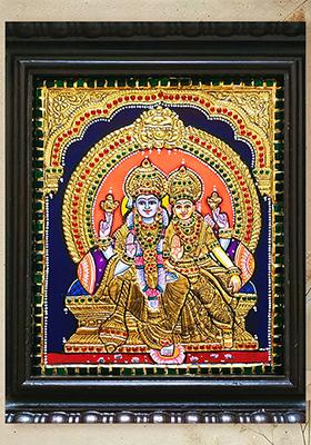 Lord Vishnu With Lakshmi Tanjore Painting