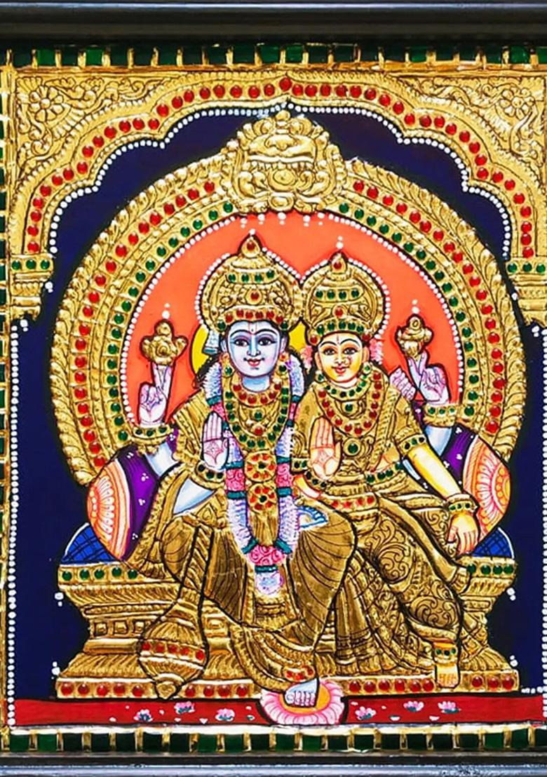 Lord Vishnu With Lakshmi Tanjore Painting